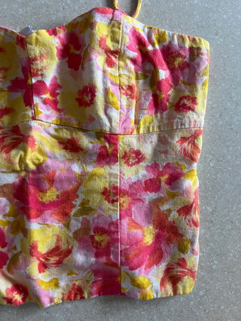 Old Navy Floral Tie-Strap Cropped Tank Top - Pink, Yellow - Picture 3 of 5